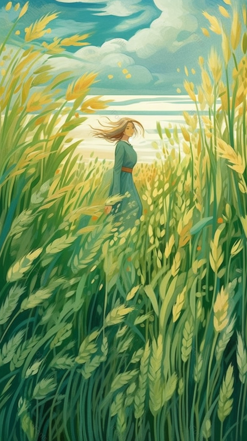 夏季麦穗建的金发女孩特写插画 壁纸,插画/手绘图,插画/手绘图库,插画/手绘图下载,插画/手绘